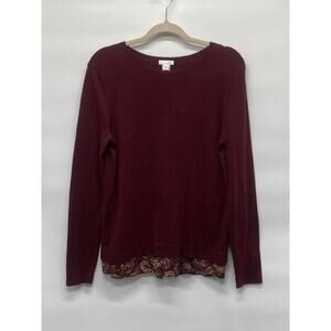 J.Jill Women’s Sweater Paisley Shirttail Hem Detail Academia Preppy Sz Small